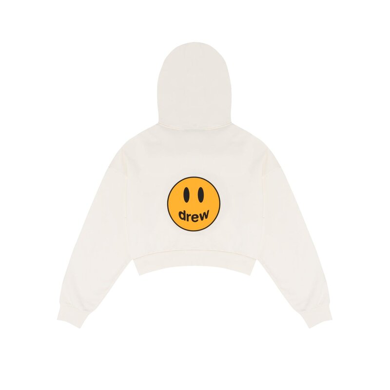 Drew House Cropped Zip Up Hoodie White